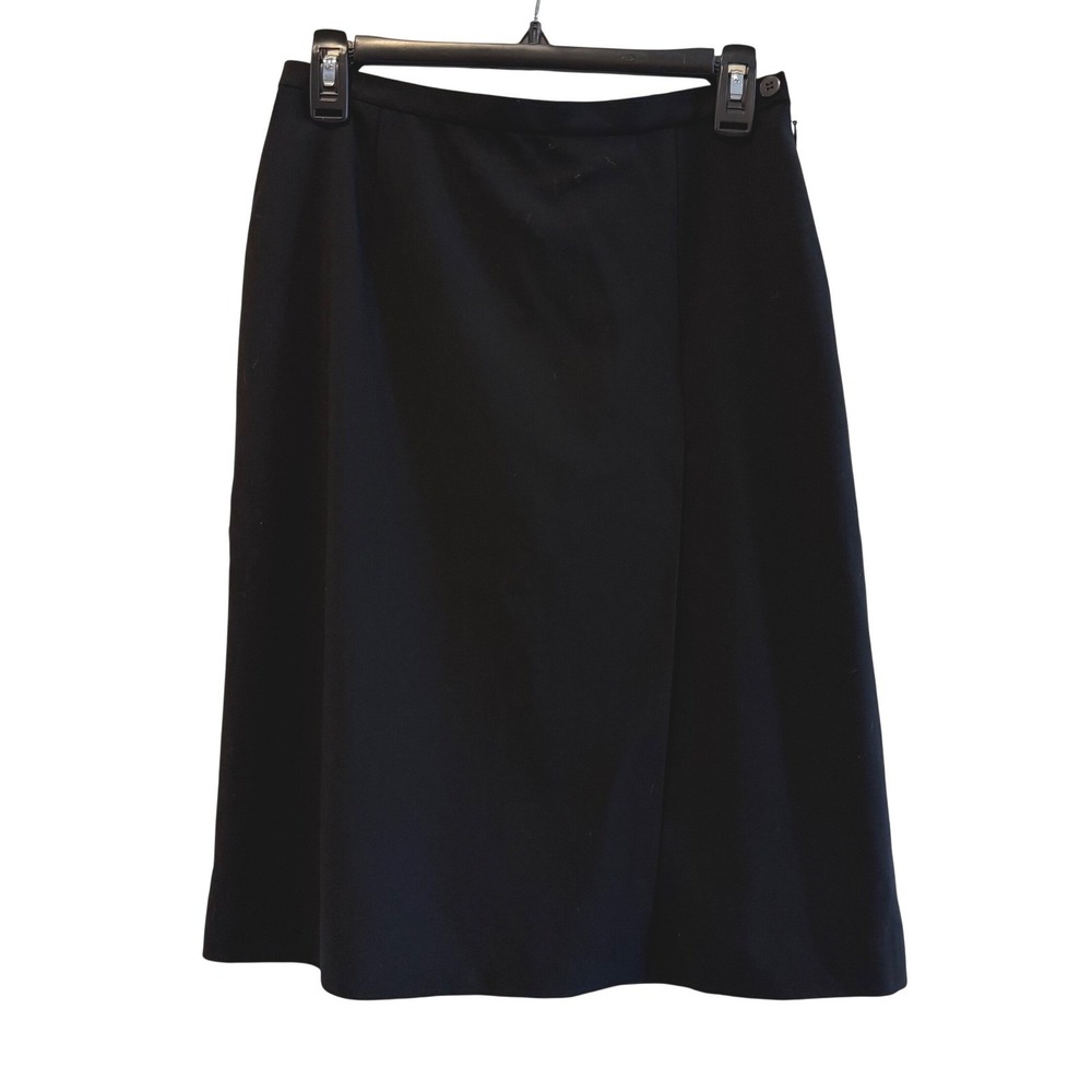 Giorgio Armani Black Wool Midi‎ Skirt Size 42 Made in Italy Side Zip Slit